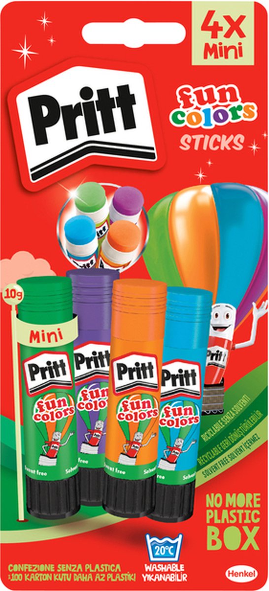 Lijmstift pritt stick 10gr fun colors blister 4st | 12 stuks