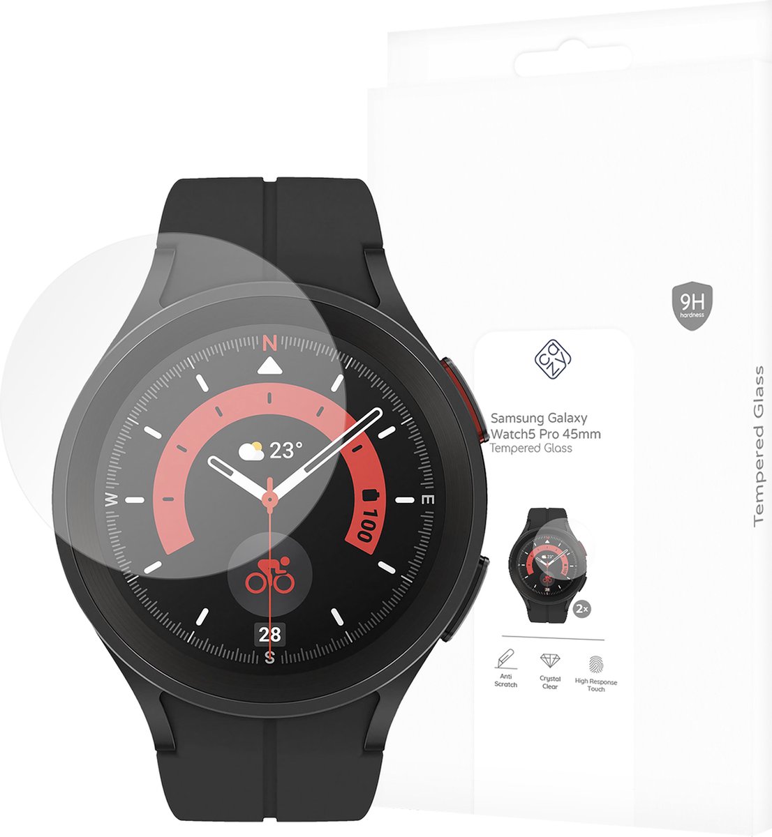 Cazy screenprotector geschikt voor Samsung Galaxy Watch5 Pro 45mm - 2 stuks - Gehard Glas