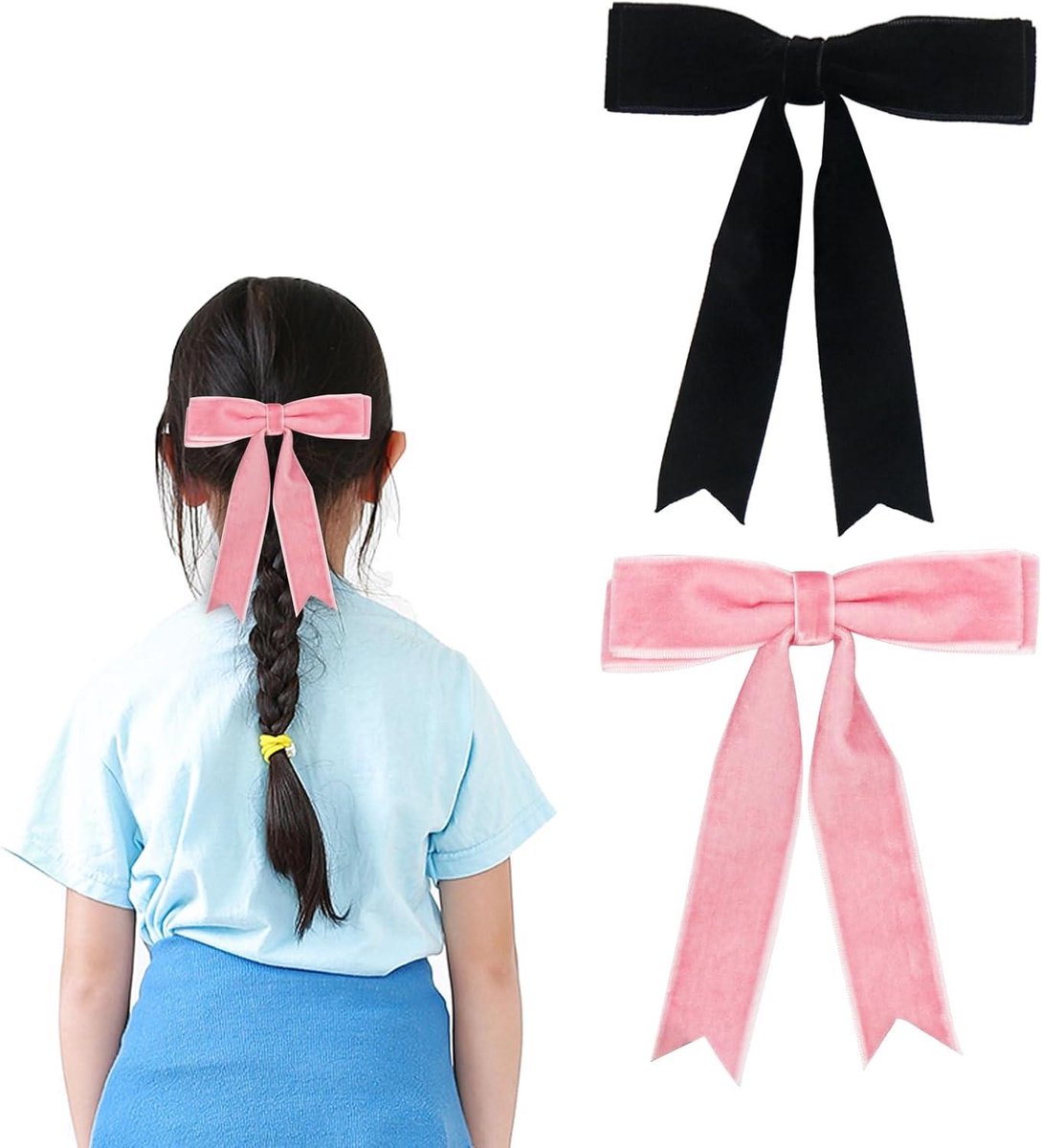 Haarstrikken voor dames - Haarspelden strik - Fluweel haaraccessoires - Zwart roze