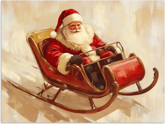 Poster 120x90 cm - Kerst - Slee - Kerstman - Posters - Kamer decoratie - Wanddecoratie woonkamer - Muurdecoratie slaapkamer - Kerstversiering - Kerstdecoratie voor binnen - Kerstmis