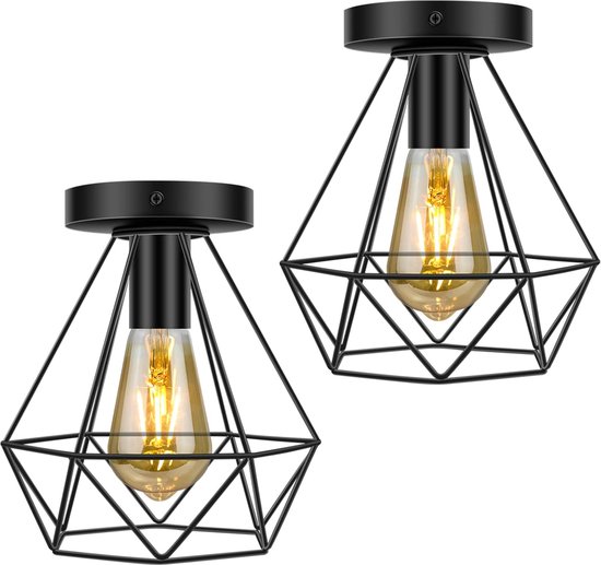 Klighten Plafondlamp, E27, retro, industrieel, max. 40 W, plafondlamp van metaal, zwart, vintage plafondspot voor woonkamer, slaapkamer, keuken, hal, lamp niet inbegrepen