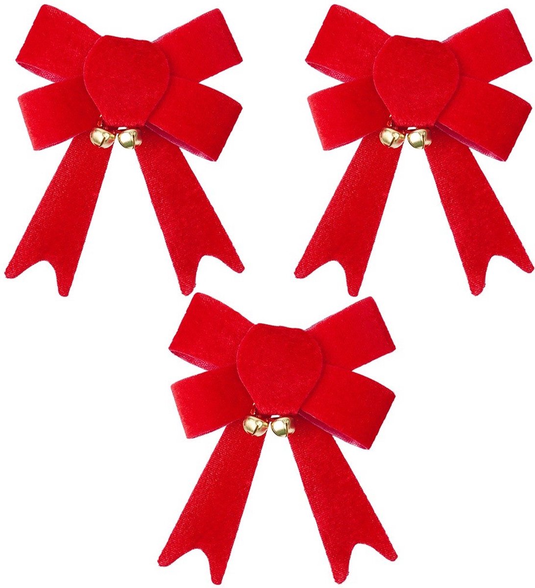 Decoratieve Strik Kerst Velours 10,5x13 cm 3 stuks - Kerststrik - Decoratie - Kerst voor Kerstboom