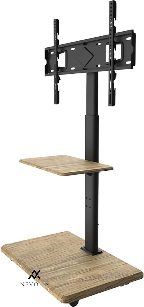 Nevolis Delphos Mobile TV Stand Roll-Up with Wooden Base Height Adjustable to Approximate 130 cm Rotatable ± 25 Degrees Fits 32-70 Inch TV Up to 45 kg Max. VESA 600 x . .
