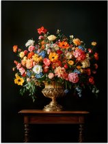 Poster 90x120 cm - Goud - Bloemen - Kleuren - Vaas - Posters - Kamer decoratie - Wanddecoratie woonkamer - Muurdecoratie slaapkamer