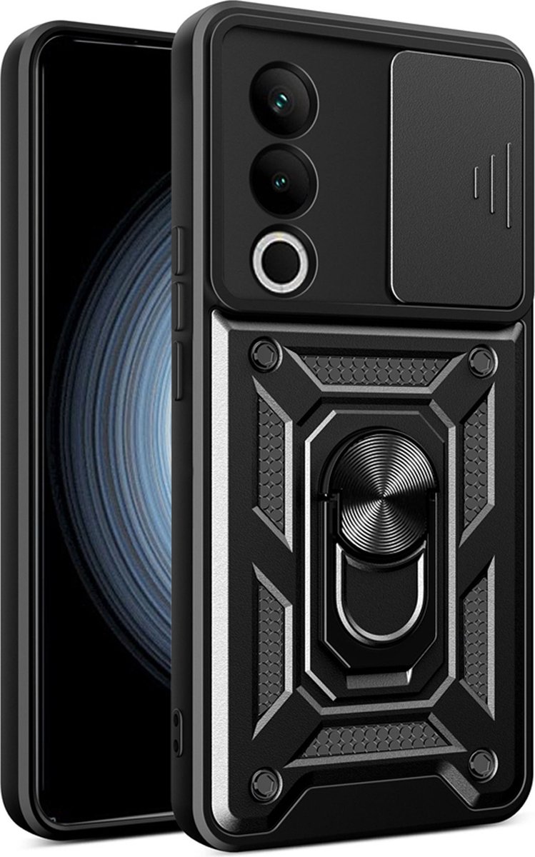 MobyDefend Hoesje - Geschikt voor Oppo A80 5G - Pantsercase Met Draaibare Ring - Zwart