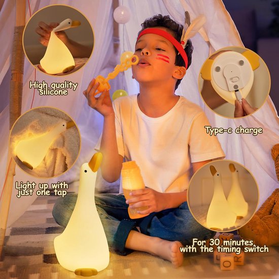 KCVV Klein Eendje Nachtlampje-Schattig Dierennachtlampje-Nachtlampje-Nachtlampje Kinderen-Bedlampje-Food Grade Siliconen-Timer-warm Licht-Wit van KCVV — afbeelding 2