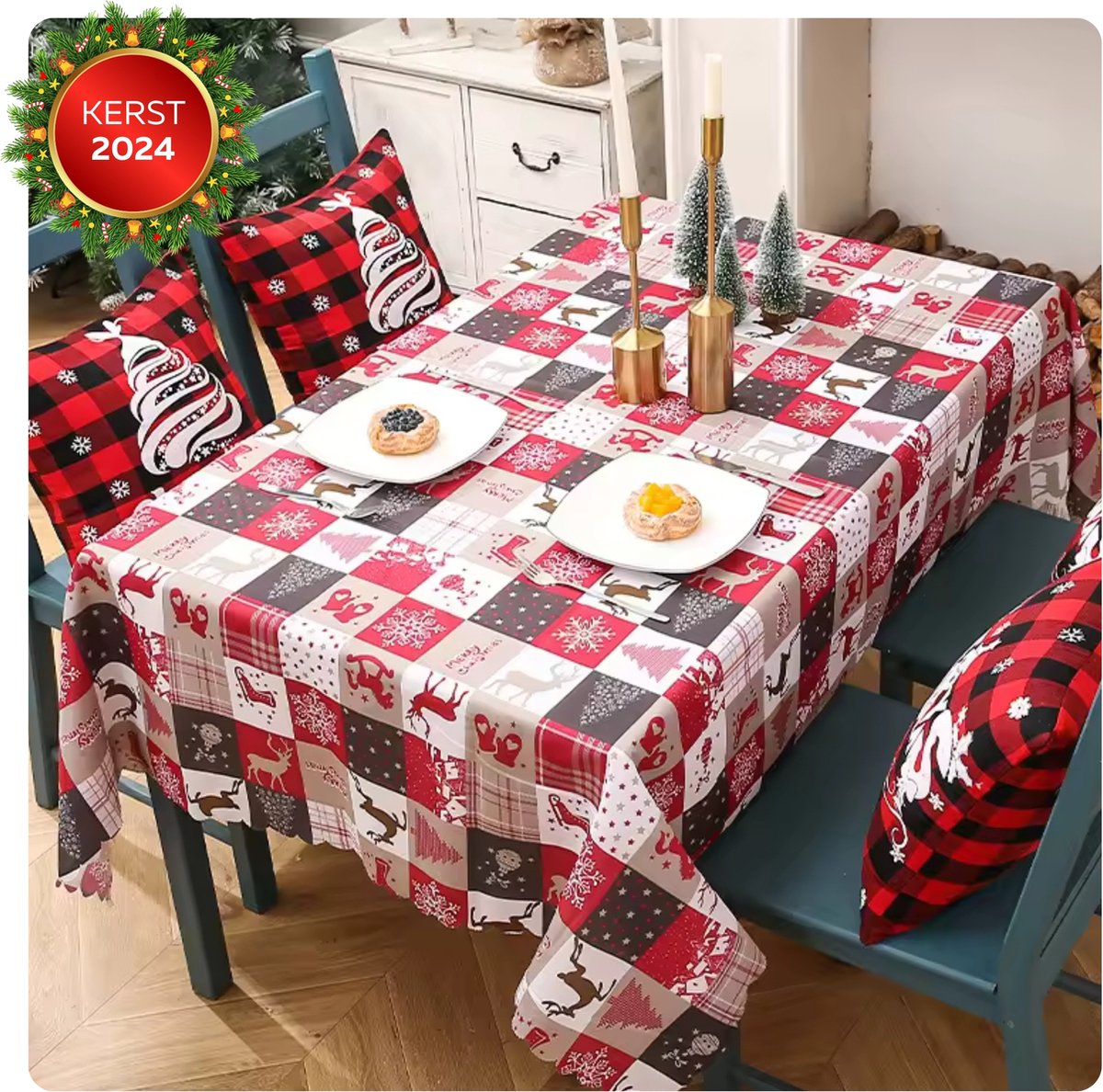 CaptainXL Tafelkleed - Eettafel - Tafelzeil - Kerst Tafelkleed - Kerstversiering - Kerstdecoratie voor Binnen - Tafellaken Polyester - 180x150cm