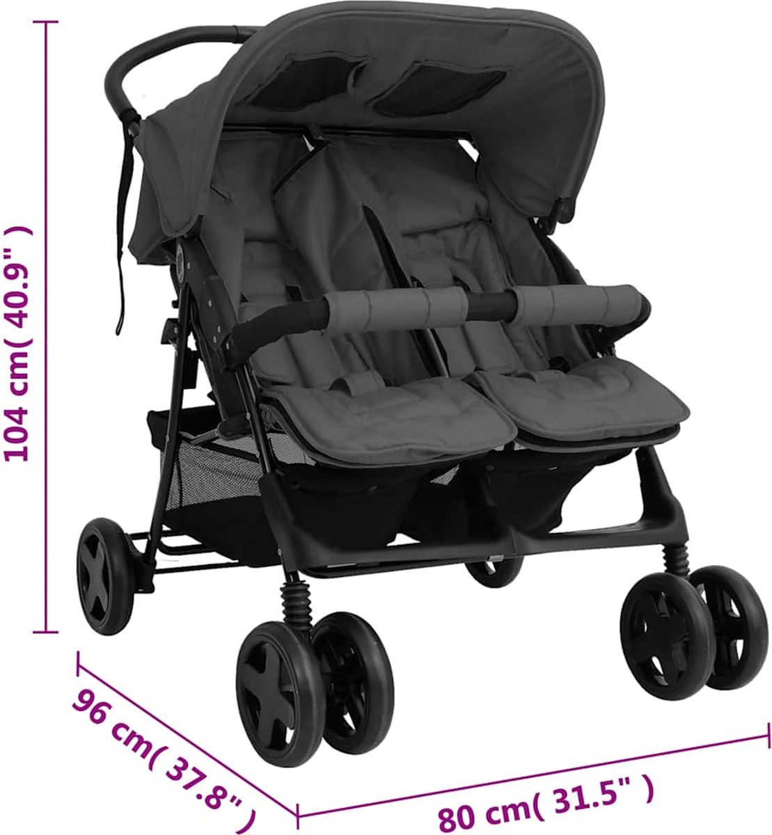 vidaXL vidaXL Tweelingkinderwagen staal - afbeelding 4