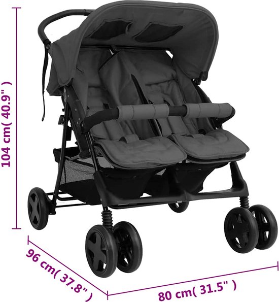 vidaXL - Tweelingkinderwagen - staal - donkergrijs van Vidaxl — afbeelding 4
