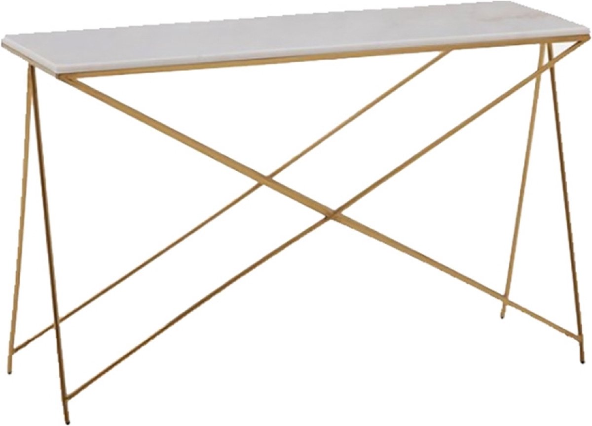 OHNO - Oney Consoletafel - Wit Marmerlook Blad - Gouden poten