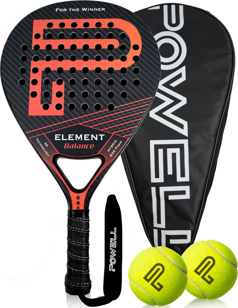 POWELL Padel Racket met Hoes Padelballen Druppel 3K