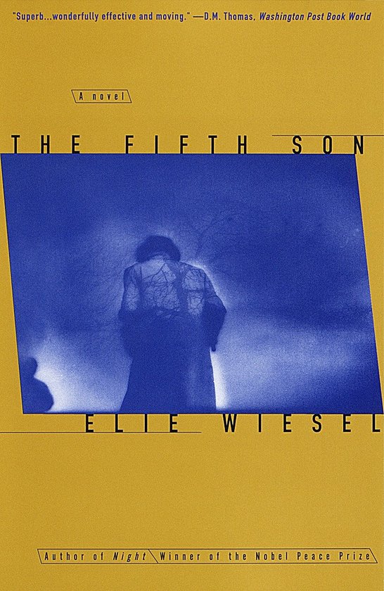 Boekomslag van 'The Fifth Son' met een blauw, wazig beeld van een figuur en gele tekst.