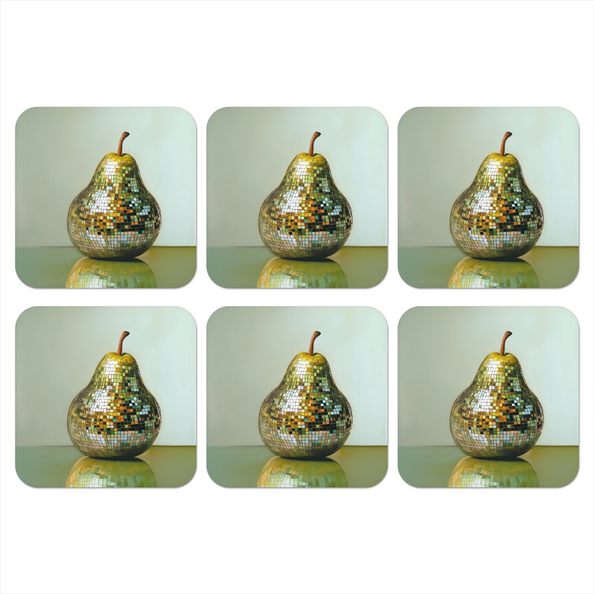 Onderzetters voor glazen - Fruit - Disco - Art - Glitter - 10x10 cm - Glasonderzetters - 6 stuks