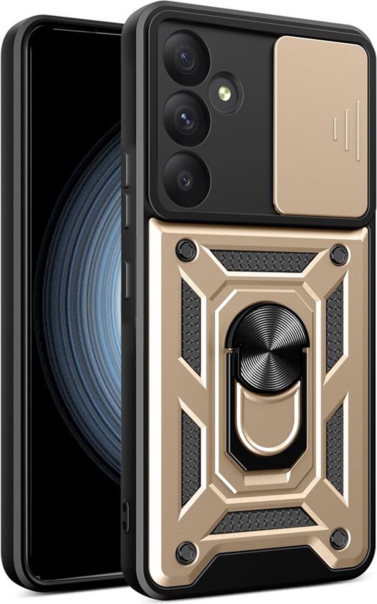 MobyDefend Hoesje - Geschikt voor Samsung Galaxy A35 - Pantsercase Met Draaibare Ring - Goud