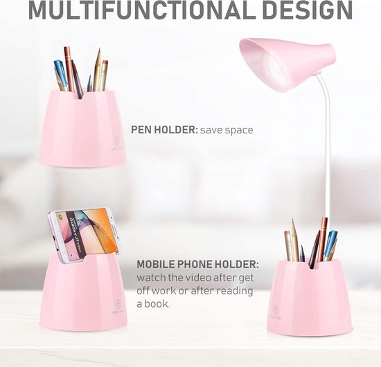 Mrs. Jones Bureaulamp voor kinderen dimbare 24 leds oogvriendelijke tafellamp 3 helderheidsniveaus USB-oplaadbaar touch-schakelaar voor lezen studeren werken - roze . van Mrs. Jones — afbeelding 2