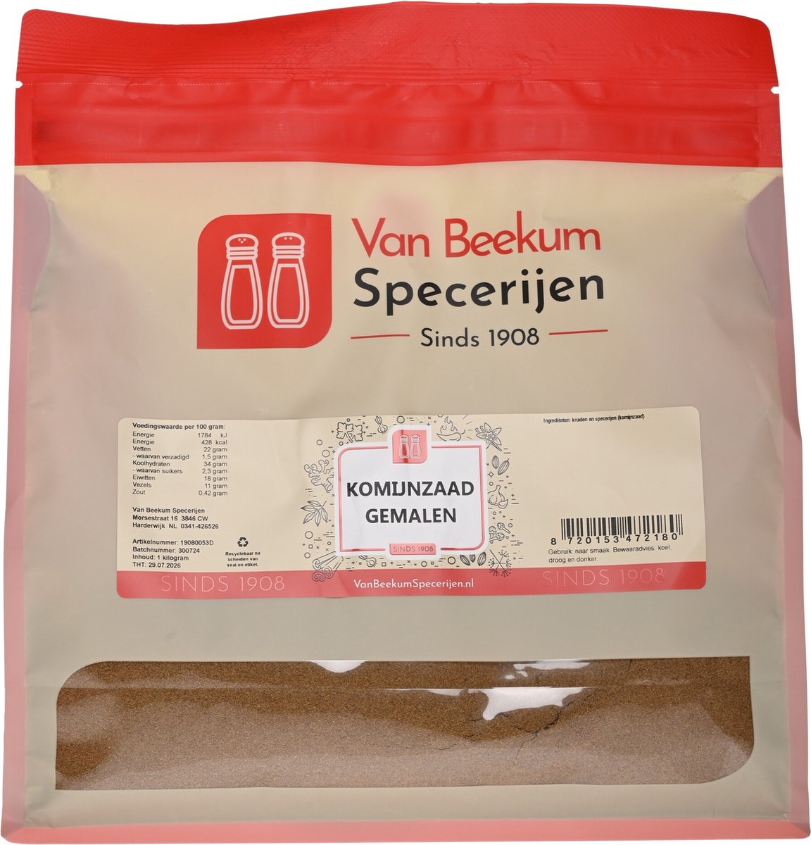 Goedkoopste Van Beekum Specerijen - Komijnzaad Gemalen - 1 kilo (hersluitbare stazak
