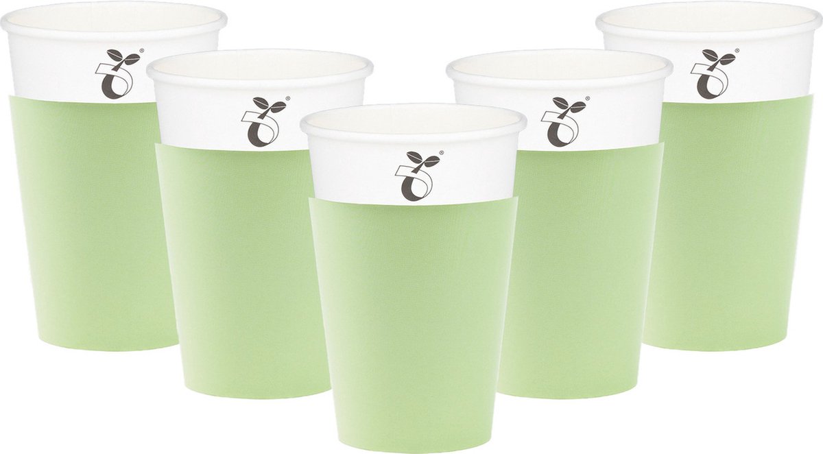 Givi Italia Feestbekers met hoesjes - 24x - mintgroen - papier - 250ml - kinderfeestje - biologisch afbreekbaar