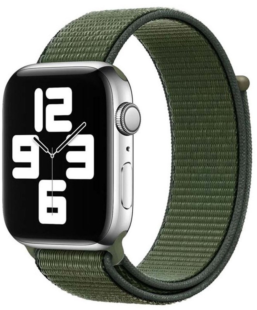 Mobiq - Nylon Strap Bandje geschikt voor Apple Watch 49 mm - donkergroen