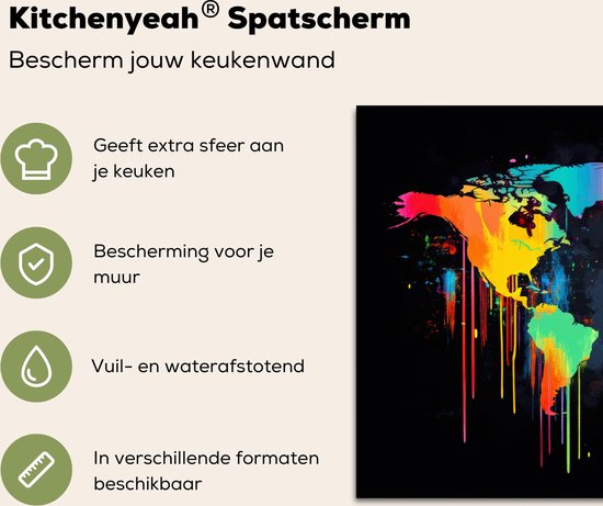 Spatscherm keuken 60x40 cm - Kookplaat achterwand Wereldkaart - Verf - Kleurrijk - Graffiti - Wereld - Muurbeschermer - Spatwand fornuis - Hoogwaardig aluminium