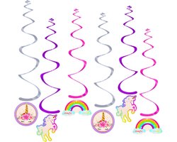 Q2Party - Eenhoorn Swirl - Slinger - Glitter - Versiering - Verjaardag - decoratie - Feest - Hangdecoratie – 6 stuks