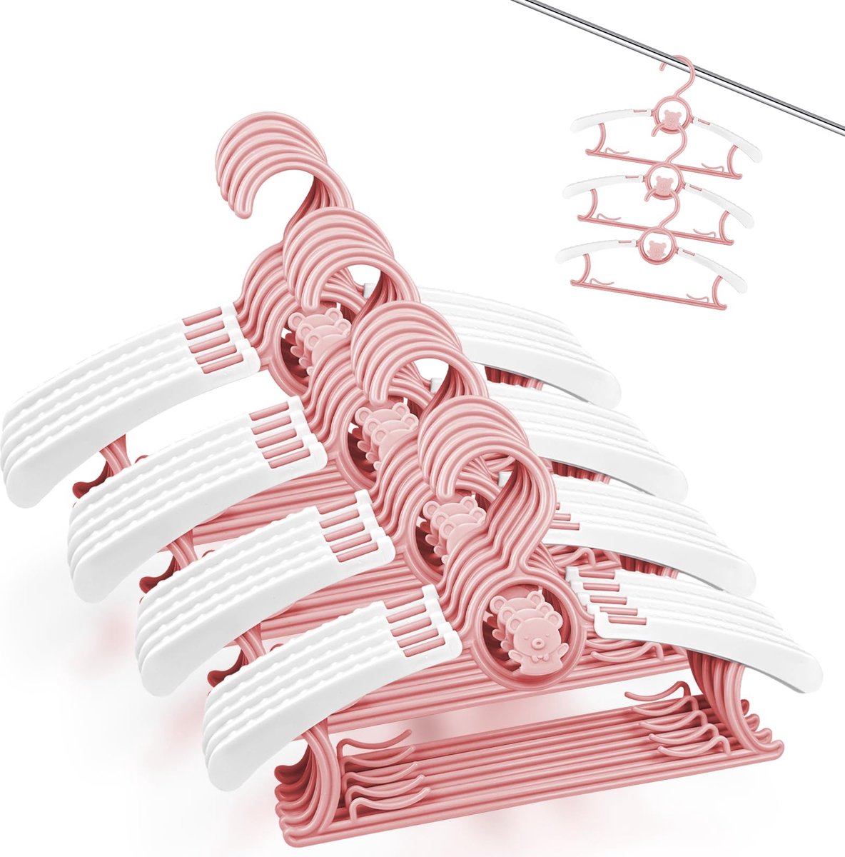 La'Moussawi ® Kinderkleding Hangerset 20 Stuks Met Verstelbare Antislip Functie En Stapelbare Haken Roze