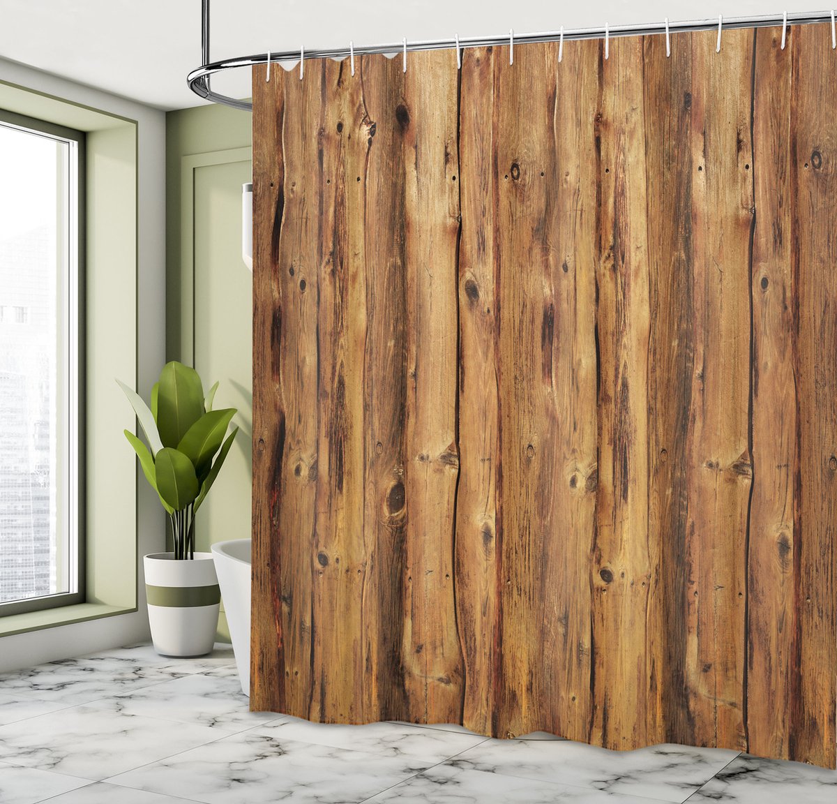 New Bed Boerderij Decoratie Douchegordijn Anti Schimmel, Houten Planken Shower Curtain Badkamer Decor Set met Haakjes, Douchegordijn 180x200 cm