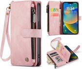 Casemania Hoesje Geschikt voor Apple iPhone SE (2022) / SE (2020) / 8 / 7 - Pale Pink - Luxe Portemonnee Book Case met Rits