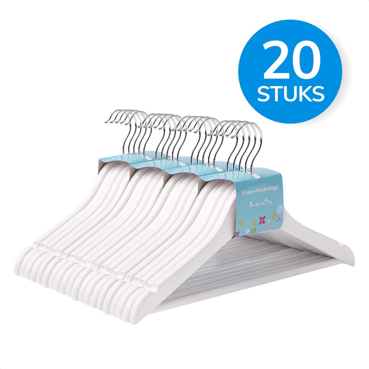 ACAZA Kledinghangers - Kleerhangers - 20 Stuks - Kinder/Kinderen - 100% FSC-Gekeurd Duurzaam Hout - Wit