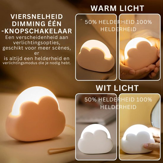 White-Label® Nachtlampje Baby - Slaaptrainer Kinderen - Dimbaar - Wit van Merkloos — afbeelding 2