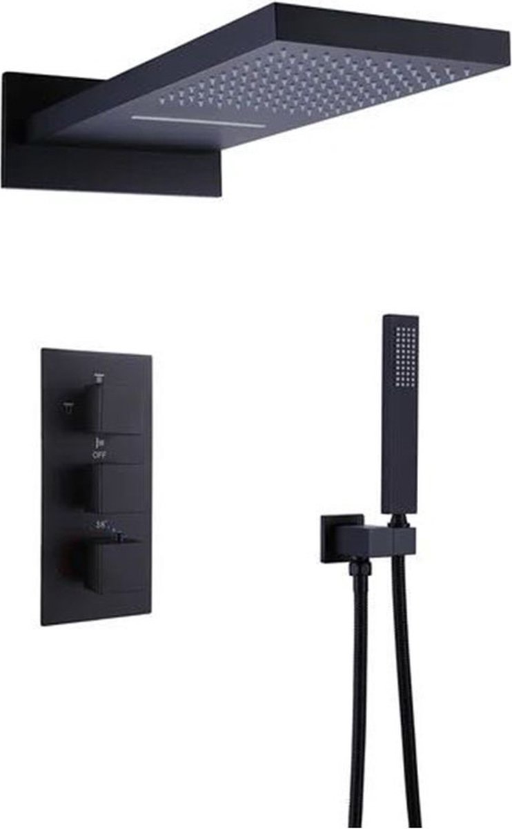 SILLA Regendoucheset - Inbouw - Thermostaatkraan - Doucheset - 22cm - Stortdouche - Handdouche - zwart