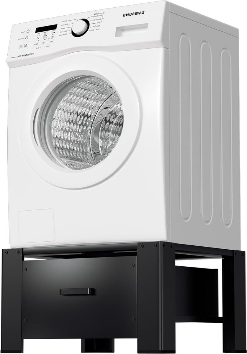 Wasmachine Verhoger - Wasmachine Verhoger met Lade - Wasmachine Sokkel Met Laadcapaciteit tot 150 KG- Wasmachine Kast - Wasmachine Ombouw – Wasmachineverhoger - 62,5 x 54,5 x 32,5 cm - Zwart