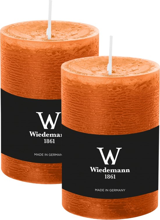 Bougie cylindrique/pilier Wiedemann - 2x - bougie rustique - marron cognac - 7 x 10 cm - 43 heures de combustion