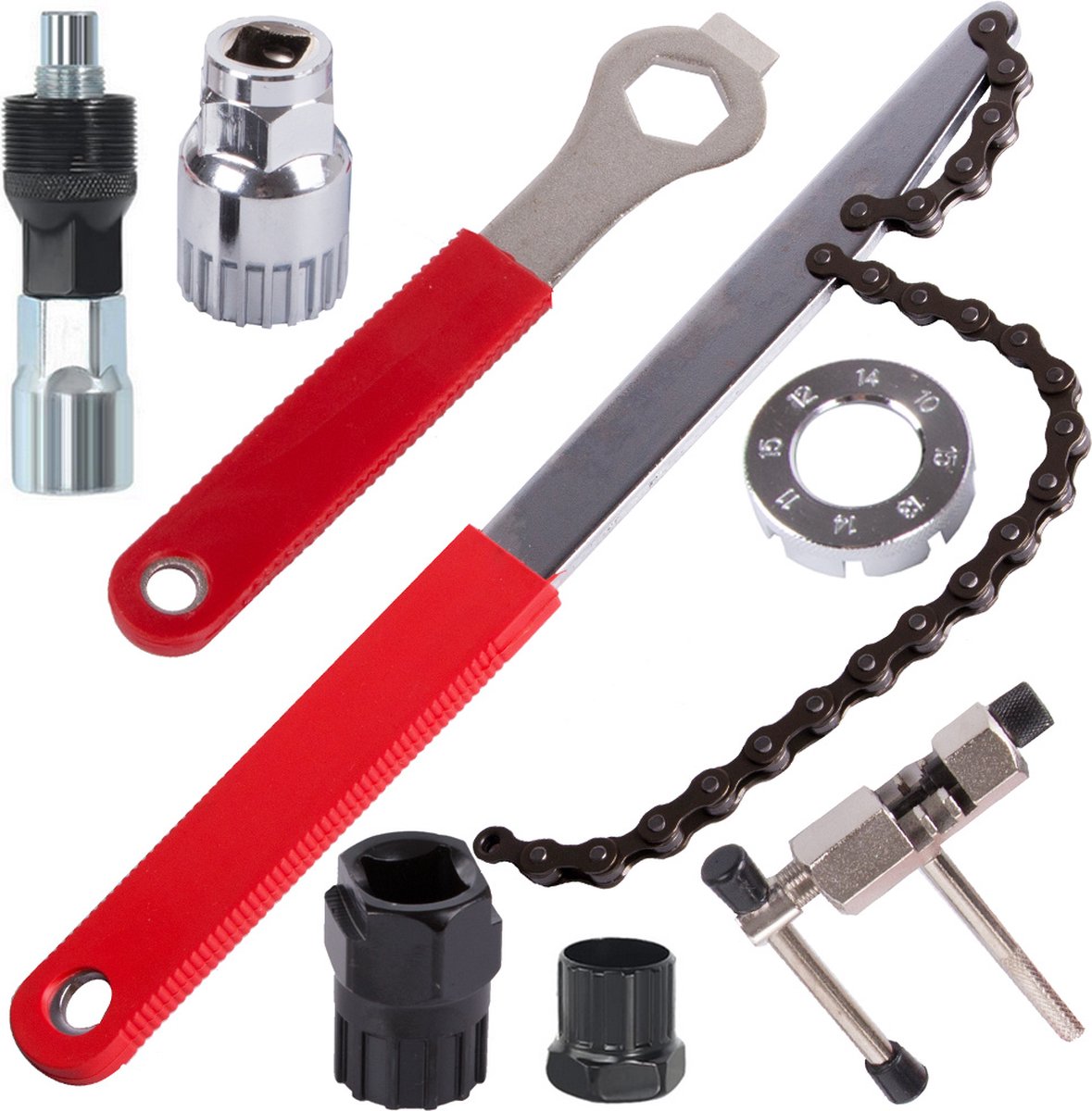 Fietsketting Gereedschap Set Universeel - Bestaande uit Tandwielsleutel, kettingzweep, cranktrekker, Cassettetrekker set en Kettingpons