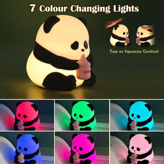 Schattig Panda Nachtlampje-Nachtlampje Baby-dierlijk nachtlampje-Dimbaar-Kleurrijke Lichten-Oplaadbaar LED-nachtlicht-geschikt voor meisjes en jongens van Merkloos — afbeelding 4
