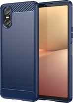 Coque Sony Xperia 10 VI - MobyDefend TPU Back Cover - Métal Brossé & Look Carbone - Blauw - Étui de Protection pour Téléphone Portable - Étui de Téléphone Convient pour Sony