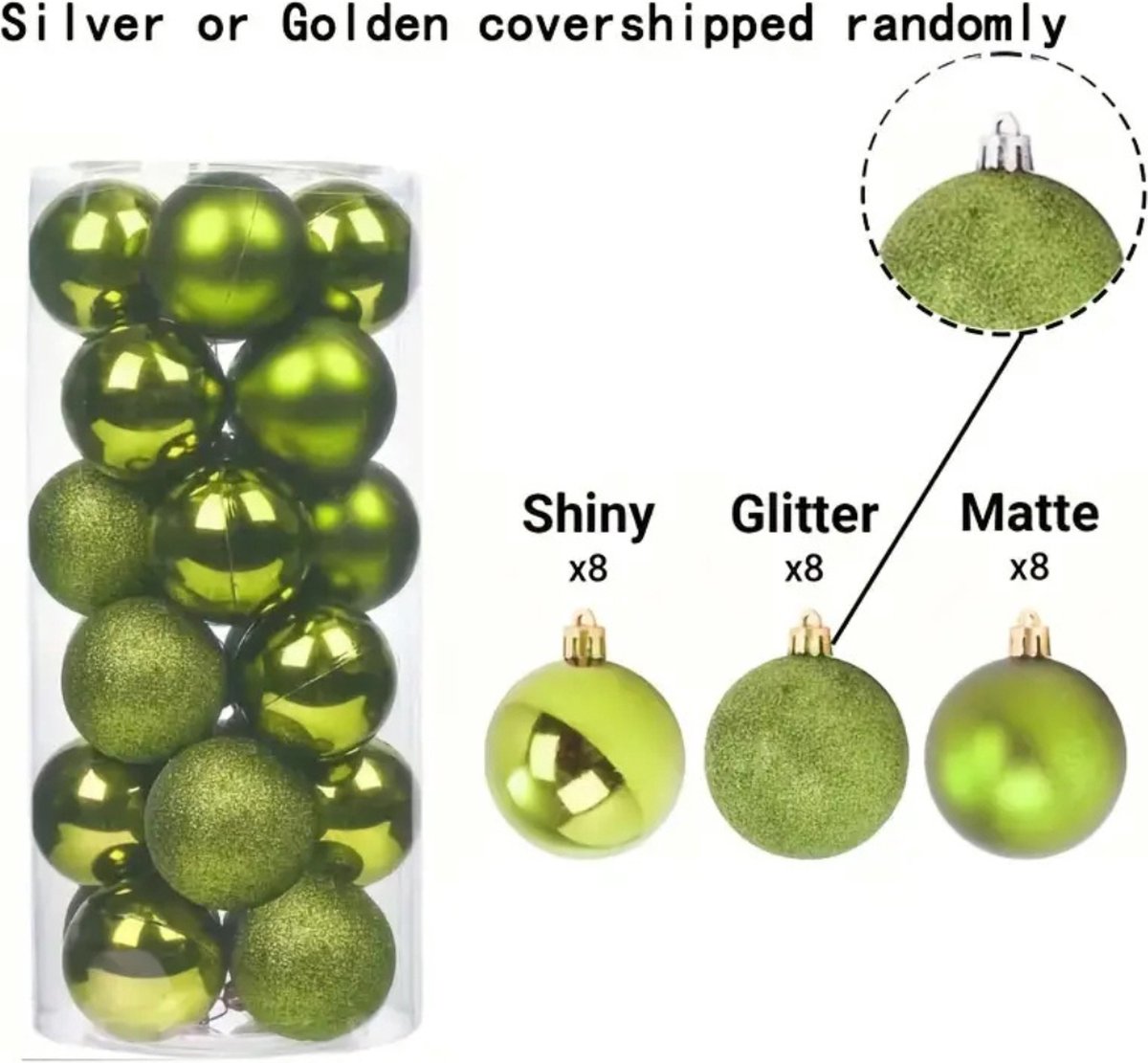 Set van 24 appelgroene plastic kerstballen van Nivard, 3 cm groot, ideaal voor kerstversiering.