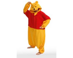 KIMU® Onesie Gele Beer Pak Kostuum - Maat S-M of 158-164 - Beer Berenpak Jumpsuit Pyjama Huispak Volwassenen Dames Heren Winnie Fleece Overall Halloween
