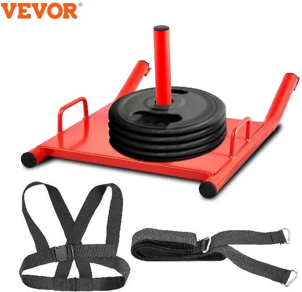 Sled push - Power sled - Exclusief gewichten - Rood - Fitness - Strength training - Met schouder strap - Tot 230 kg