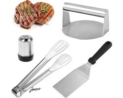 Mrs. Jones AROMUJOY Smash Burgerpers 55 inch roestvrij staal hamburgerpers grillaccessoires - braadspatel grillpers pepervaatje voedseltang platte grillen steak .