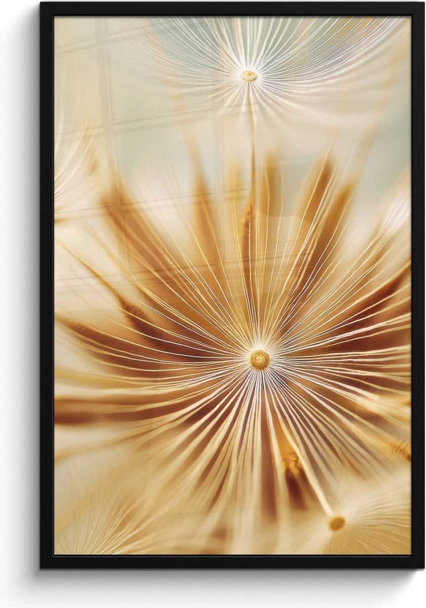 FrameYourWall Poster in lijst - Fotolijst 60x90 cm - Posters - Paardenbloem - Beige - Abstract - Modern - Natuur - Posterlijst zwart - Decoratie - Wanddecoratie woonkamer - Muurdecoratie slaapkamer Paardenbloem - Abstract