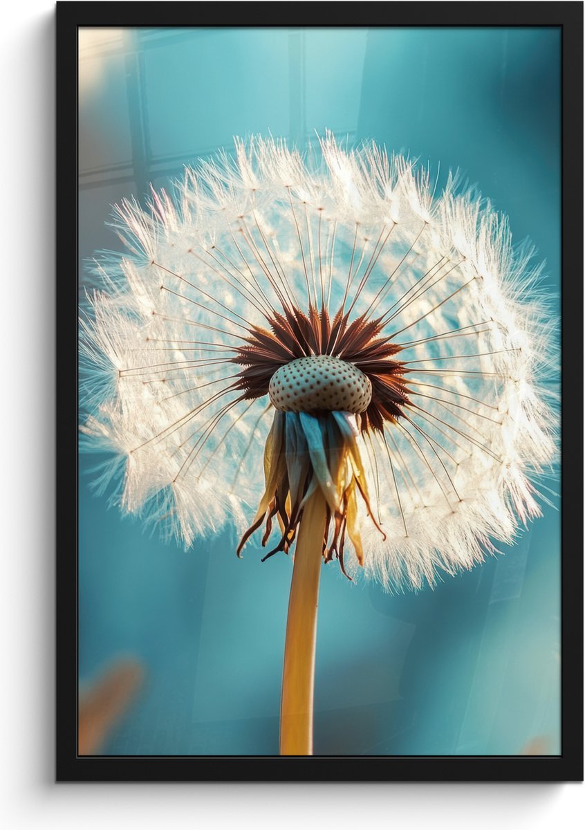 FrameYourWall Poster in lijst - Fotolijst 40x60 cm - Posters - Paardenbloem - Natuur - Bloemen - Blauw - Posterlijst zwart - Decoratie - Wanddecoratie woonkamer - Muurdecoratie slaapkamer
