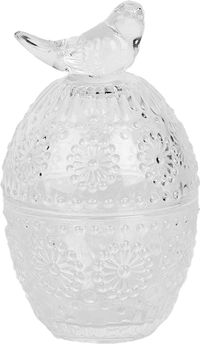 Clayre & Eef Voorraadpot Ei Ø 9x16 cm Transparant Glas Vogel