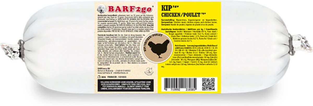 BARFmenu 2Go Hondenvoer Nat Kip - 10 x 900 gr - Voordeelverpakking