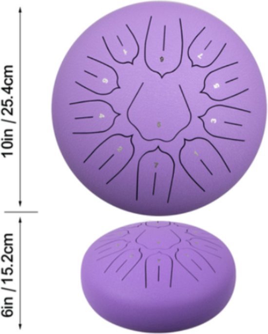 Happyment Steel Tongue Drum - 25 cm - 11 noten - Handdrum - Tong drum - Yoga - Handpan - Paars van Happyment — afbeelding 4