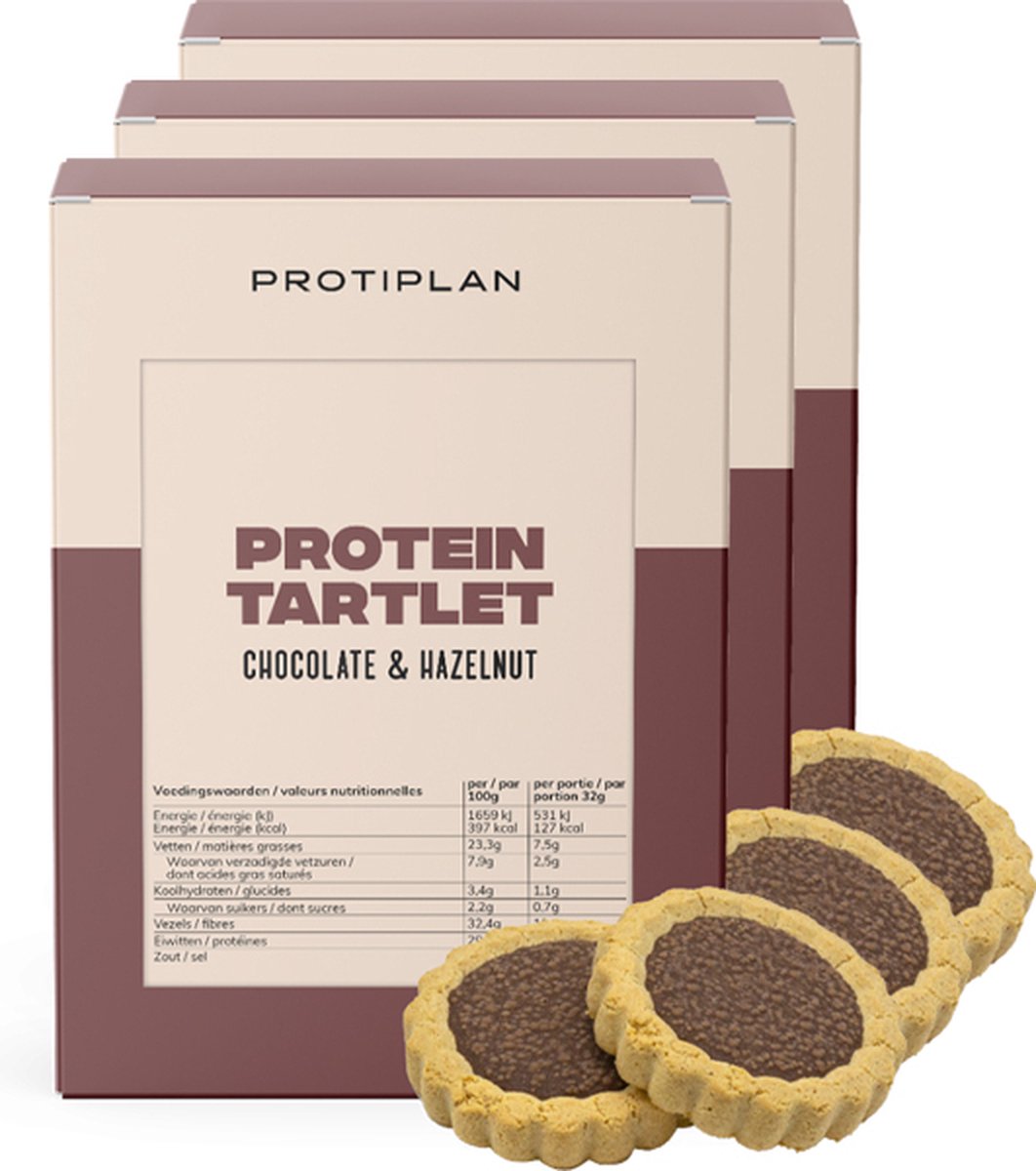 Goedkoopste Protiplan | Tartelette Chocolade Hazelnoot | 3 stuks | 3 x 7 x 32 gram | Low carb snack | Eiwitrepen | Koolhydraatarme sportvoeding | Afslanken met Proteïne repen | Snel afvallen zonder hongergevoel!