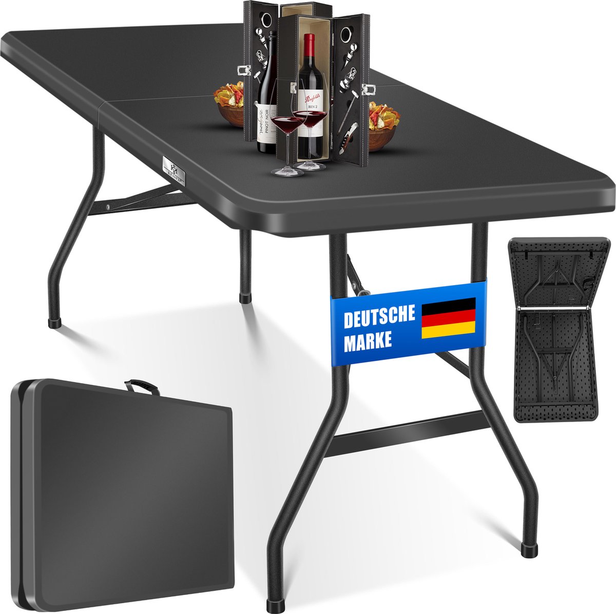 KESSER® Inklapbare Tafel 183x76x74cm Vouwtafel - Campingtafel Kunststof - Klaptafel Geschikt voor 8 Personen voor Tuin, Terras en Balkon inclusief Draaggreep - Antraciet