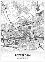 Rotterdam plattegrond - A3 poster - Zwart witte stijl