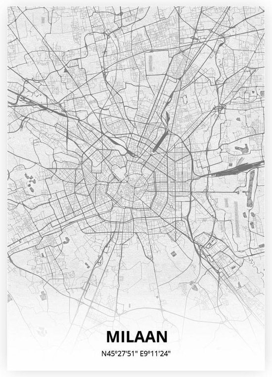 Milaan plattegrond - A4 poster - Tekening stijl
