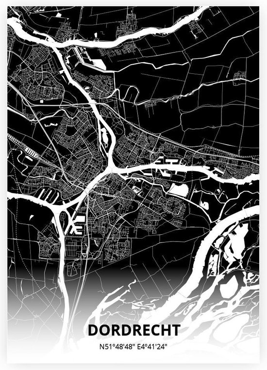 Dordrecht plattegrond - A3 poster - Zwarte stijl