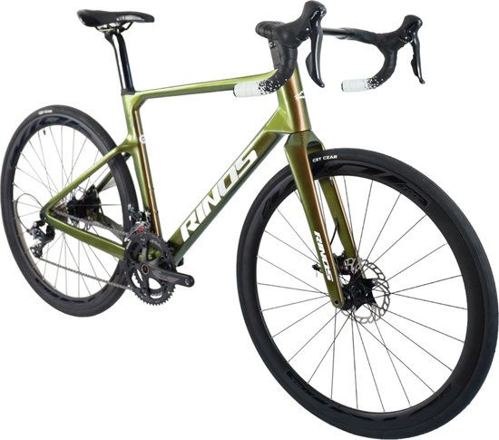 Rinos Odin1.0 Carbon Road Fiets, met Shimano SORA 18 versnellingen en schijfremmen, lichte fiets voor dames en heren, 700 x 40C, Kameleon Goud & Groent 58 van Rinos — afbeelding 2
